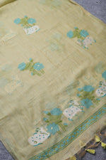 Load image into Gallery viewer, Moo & Muse Green Muga Cotton Unstitched Suit Set