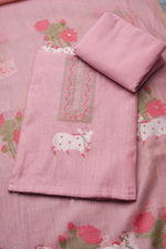 Load image into Gallery viewer, Moo & Muse Pink Muga Cotton Unstitched Suit Set