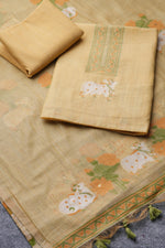 Load image into Gallery viewer, Moo & Muse Yellow Muga Cotton Unstitched Suit Set