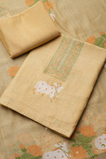 Load image into Gallery viewer, Moo & Muse Yellow Muga Cotton Unstitched Suit Set
