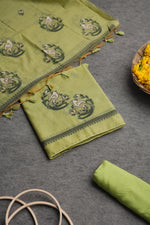 Load image into Gallery viewer, Chic Looms Green Muga Cotton Unstitched Suit Set