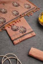 Load image into Gallery viewer, Chic Looms Peach Muga Cotton Unstitched Suit Set