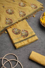 Load image into Gallery viewer, Chic Looms Yellow Muga Cotton Unstitched Suit Set