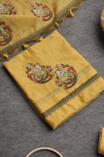 Load image into Gallery viewer, Chic Looms Yellow Muga Cotton Unstitched Suit Set