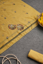 Load image into Gallery viewer, Chic Looms Yellow Muga Cotton Unstitched Suit Set