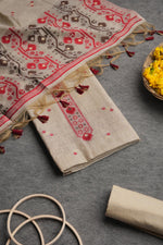 Load image into Gallery viewer, Ivory Meadows Red Cotton Unstitched Suit Set