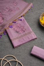 Load image into Gallery viewer, Bloom & Wings Lavender Muga Cotton Unstitched Suit Set