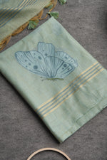 Load image into Gallery viewer, Bloom & Wings Mint Green Muga Cotton Unstitched Suit Set