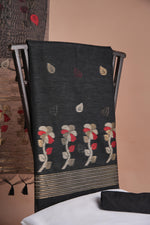 Load image into Gallery viewer, Effortless Essence Black Muga Silk Unstitched Suit Set