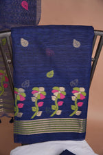 Load image into Gallery viewer, Effortless Essence Navy Blue Muga Silk Unstitched Suit Set