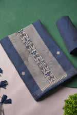 Load image into Gallery viewer, Soft Amara Slate Blue Muga Cotton Unstitched Suit Set