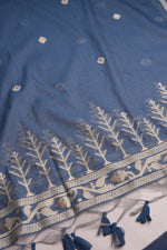 Load image into Gallery viewer, Soft Amara Slate Blue Muga Cotton Unstitched Suit Set