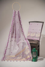 Load image into Gallery viewer, Blossom Muse Lavender Shimmer Jamdani Pichwai Unstitched Suit Set