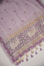 Load image into Gallery viewer, Blossom Muse Lavender Shimmer Jamdani Pichwai Unstitched Suit Set