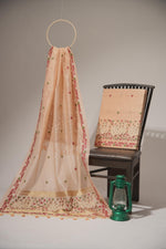 Load image into Gallery viewer, Blossom Muse Peach Orange Shimmer Jamdani Pichwai Unstitched Suit Set