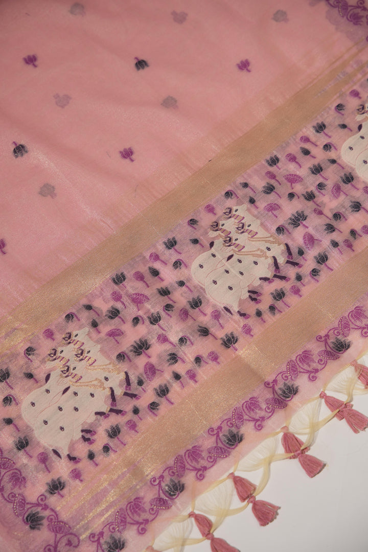 Blossom Muse Pink Shimmer Jamdani Pichwai Unstitched Suit Set