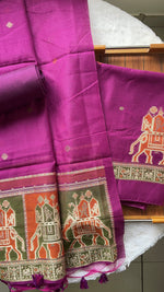 Load image into Gallery viewer, Tradzio Wine Animal Weaving Print Muga Cotton Unstitched Suit Set