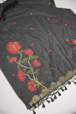 Load image into Gallery viewer, Elite Weave Black Muga Cotton Unstitched Suit Set