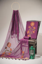 Load image into Gallery viewer, Elite Weave Wine Muga Cotton Unstitched Suit Set