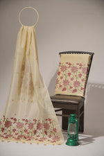 Load image into Gallery viewer, Pastel Petals Beige Shimmer Jamdani Unstitched Suit Set