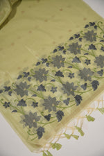 Load image into Gallery viewer, Pastel Petals Pista Green Shimmer Jamdani Unstitched Suit Set