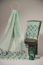 Load image into Gallery viewer, Pastel Petals Sea Green Shimmer Jamdani Unstitched Suit Set