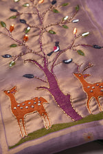 Load image into Gallery viewer, Atelier Lavender Muga Cotton Pichwai Handwork Unstitched Suit Set