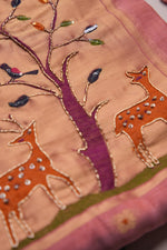 Load image into Gallery viewer, Atelier Pink Muga Cotton Pichwai Handwork Unstitched Suit Set