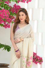 Load image into Gallery viewer, Sunflower Beige & Pink Mul Cotton Jamdani Saree
