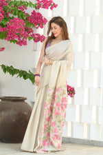 Load image into Gallery viewer, Sunflower Beige & Pink Mul Cotton Jamdani Saree