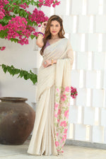 Load image into Gallery viewer, Sunflower Beige & Pink Mul Cotton Jamdani Saree