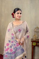 Load image into Gallery viewer, Taapsi Beige Jamdani Mul Cotton Woven Saree