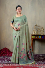Load image into Gallery viewer, Taapsi Green Jamdani Mul Cotton Woven Saree
