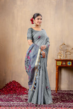 Load image into Gallery viewer, Taapsi Grey Jamdani Mul Cotton Woven Saree