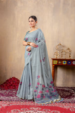Load image into Gallery viewer, Taapsi Grey Jamdani Mul Cotton Woven Saree
