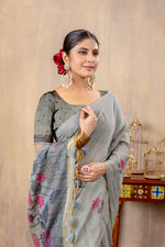 Load image into Gallery viewer, Taapsi Grey Jamdani Mul Cotton Woven Saree