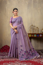 Load image into Gallery viewer, Taapsi Lavender Jamdani Mul Cotton Woven Saree