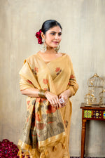 Load image into Gallery viewer, Taapsi Mustard Jamdani Mul Cotton Woven Saree