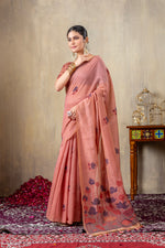 Load image into Gallery viewer, Taapsi Pink Jamdani Mul Cotton Woven Saree