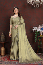 Load image into Gallery viewer, Twilight Green Satin Silk Saree