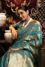 Load image into Gallery viewer, Vedika Blue Jimmi Choo Zari Woven Saree