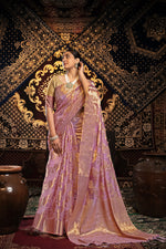 Load image into Gallery viewer, Vedika Pink Jimmi Choo Zari Woven Saree
