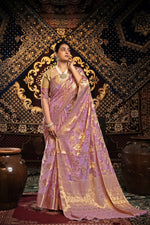 Load image into Gallery viewer, Vedika Pink Jimmi Choo Zari Woven Saree