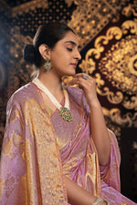 Load image into Gallery viewer, Vedika Pink Jimmi Choo Zari Woven Saree