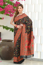 Load image into Gallery viewer, Yashodha Dramatic Black Jamewar Kashmiri Soft Modal Silk Saree