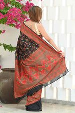 Load image into Gallery viewer, Yashodha Dramatic Black Jamewar Kashmiri Soft Modal Silk Saree