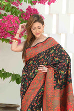 Load image into Gallery viewer, Yashodha Dramatic Black Jamewar Kashmiri Soft Modal Silk Saree