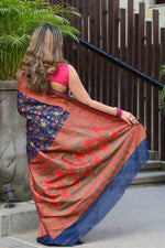 Load image into Gallery viewer, Yashodha Ink Blue Jamewar Kashmiri Soft Modal Silk Saree