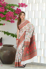 Load image into Gallery viewer, Yashodha Swan White Jamewar Kashmiri Soft Modal Silk Saree