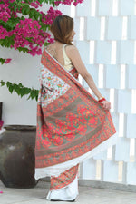 Load image into Gallery viewer, Yashodha Swan White Jamewar Kashmiri Soft Modal Silk Saree